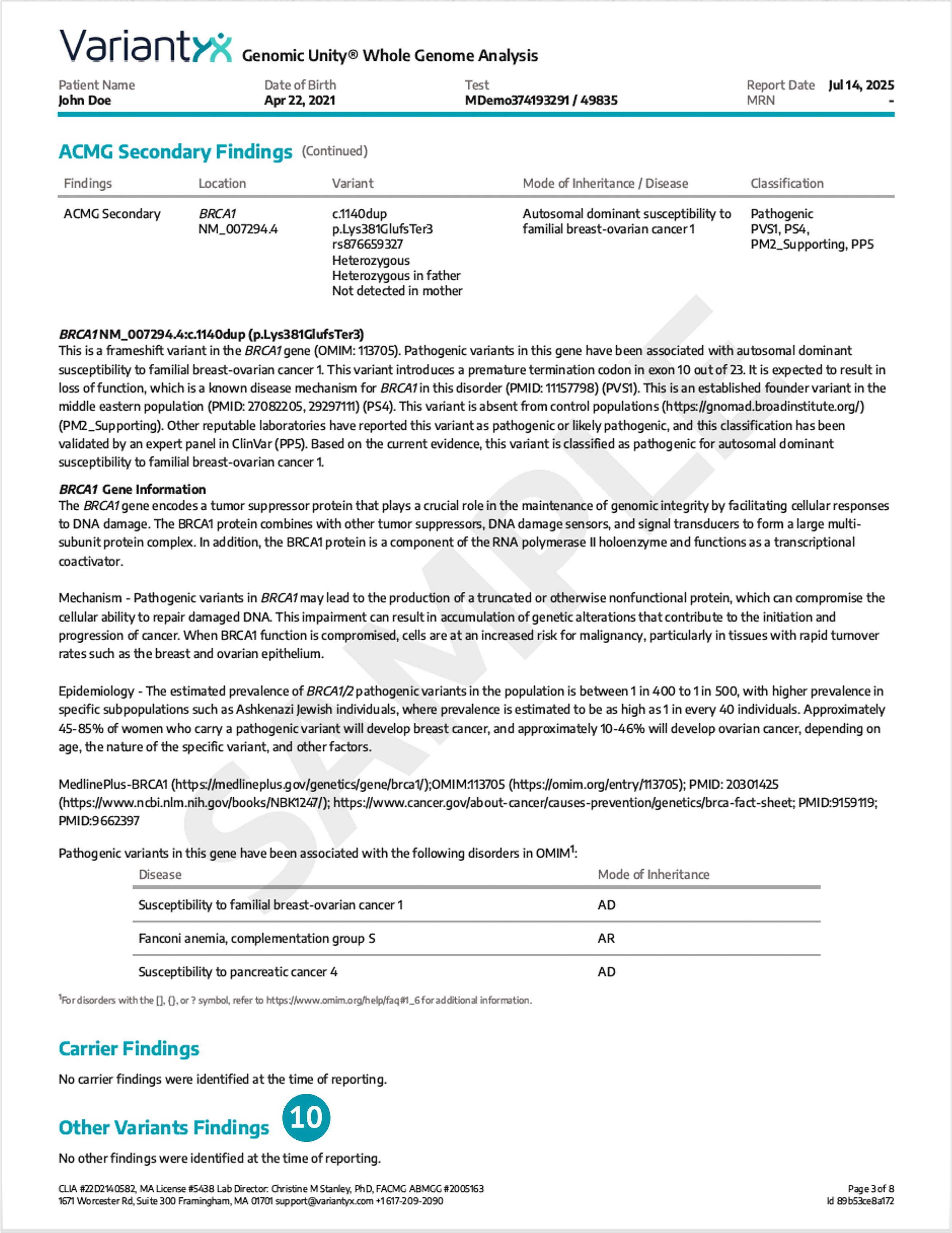 Genomic Unity sample report page 3