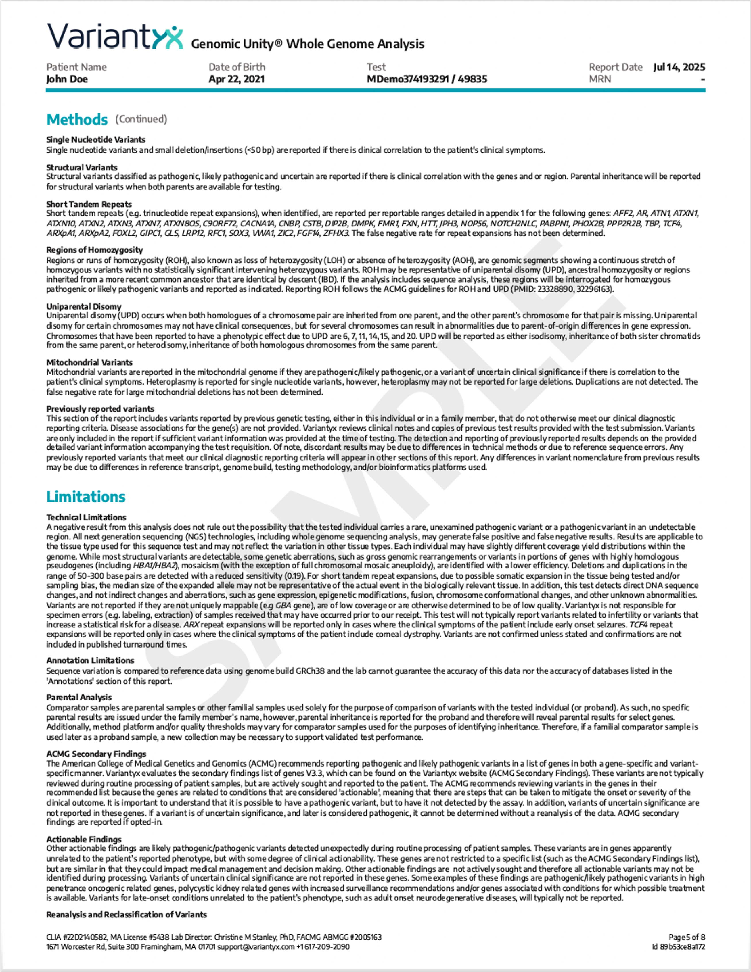 Genomic Unity sample report page 5
