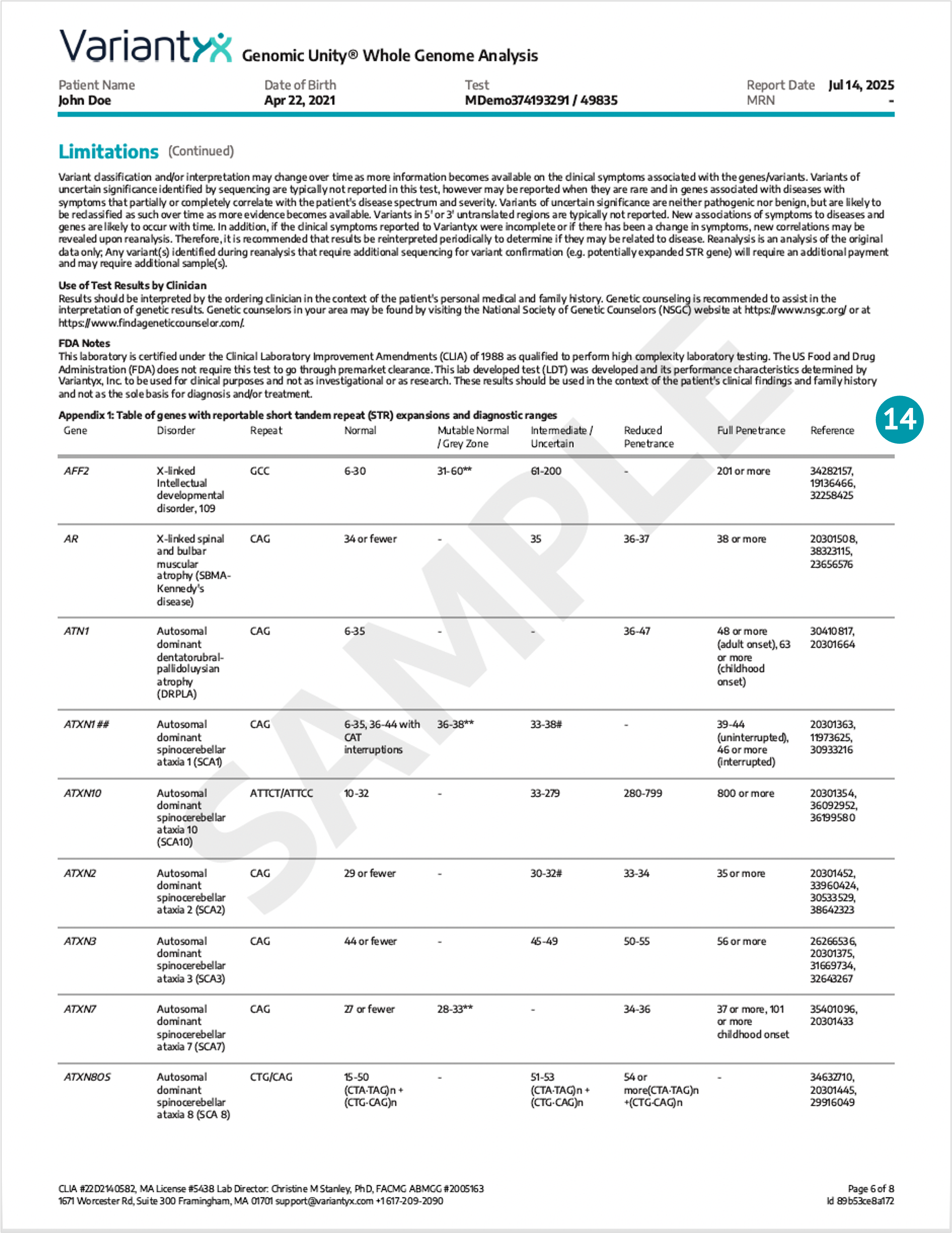 Genomic Unity sample report page 6